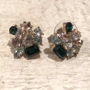 Jewel Cluster Stud Earrings. Emerald green